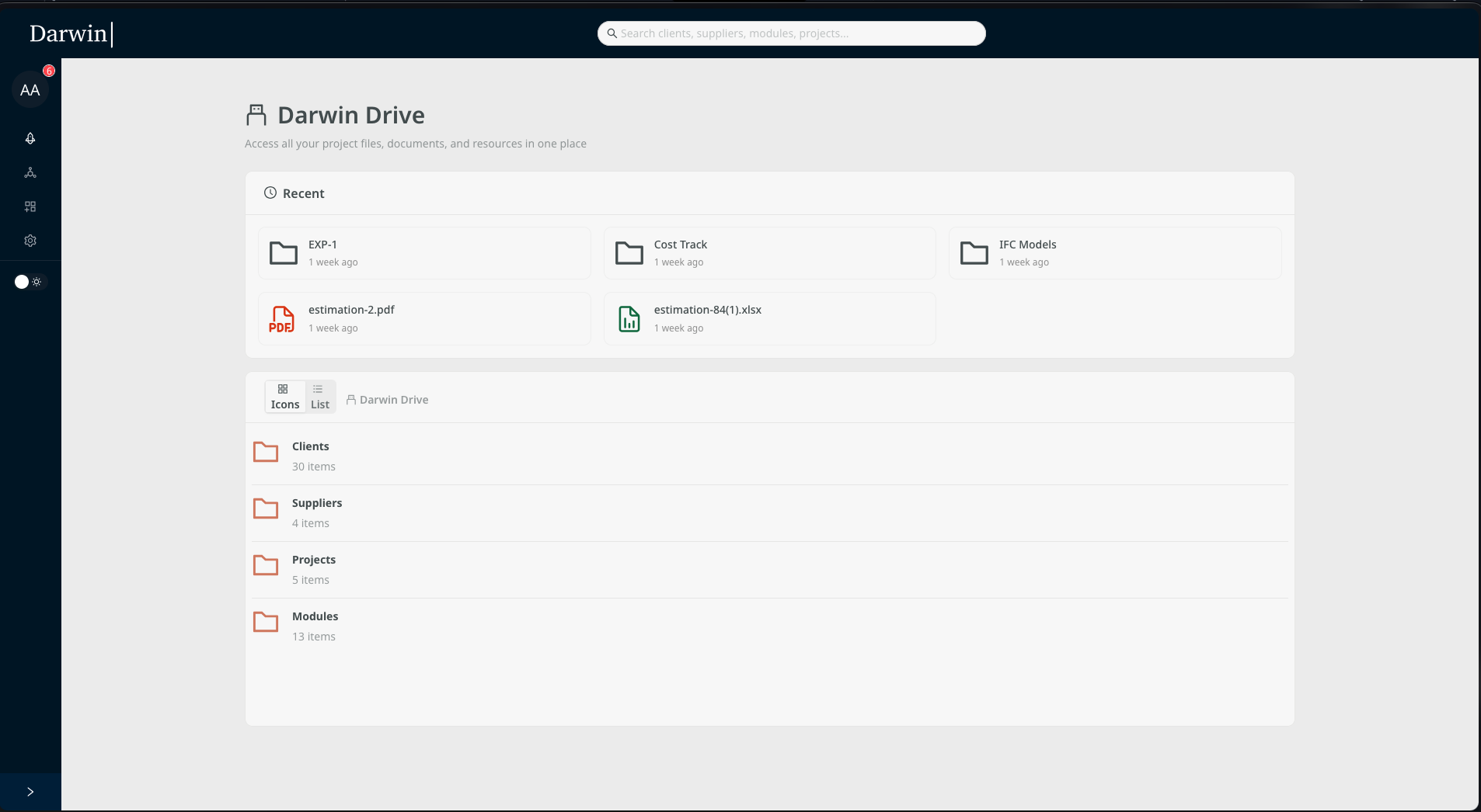 Darwin screenshot showing project overview