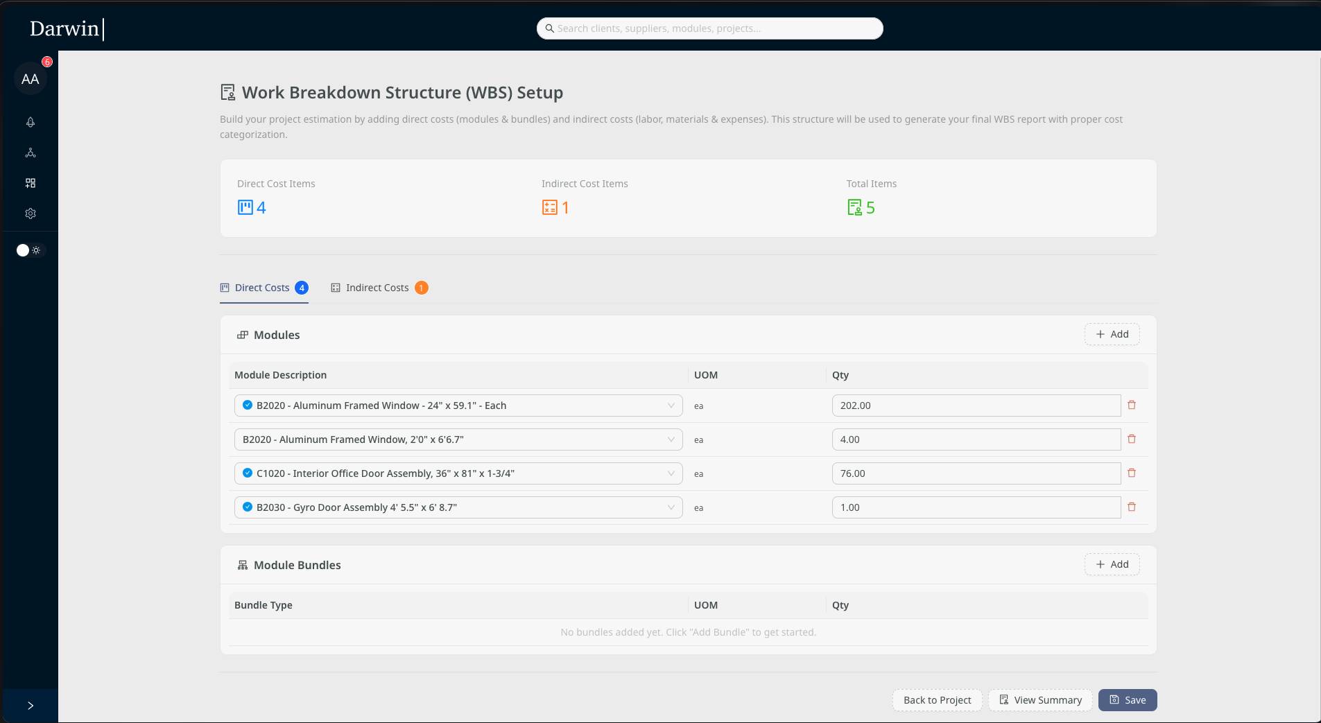 Darwin screenshot showing cost estimation