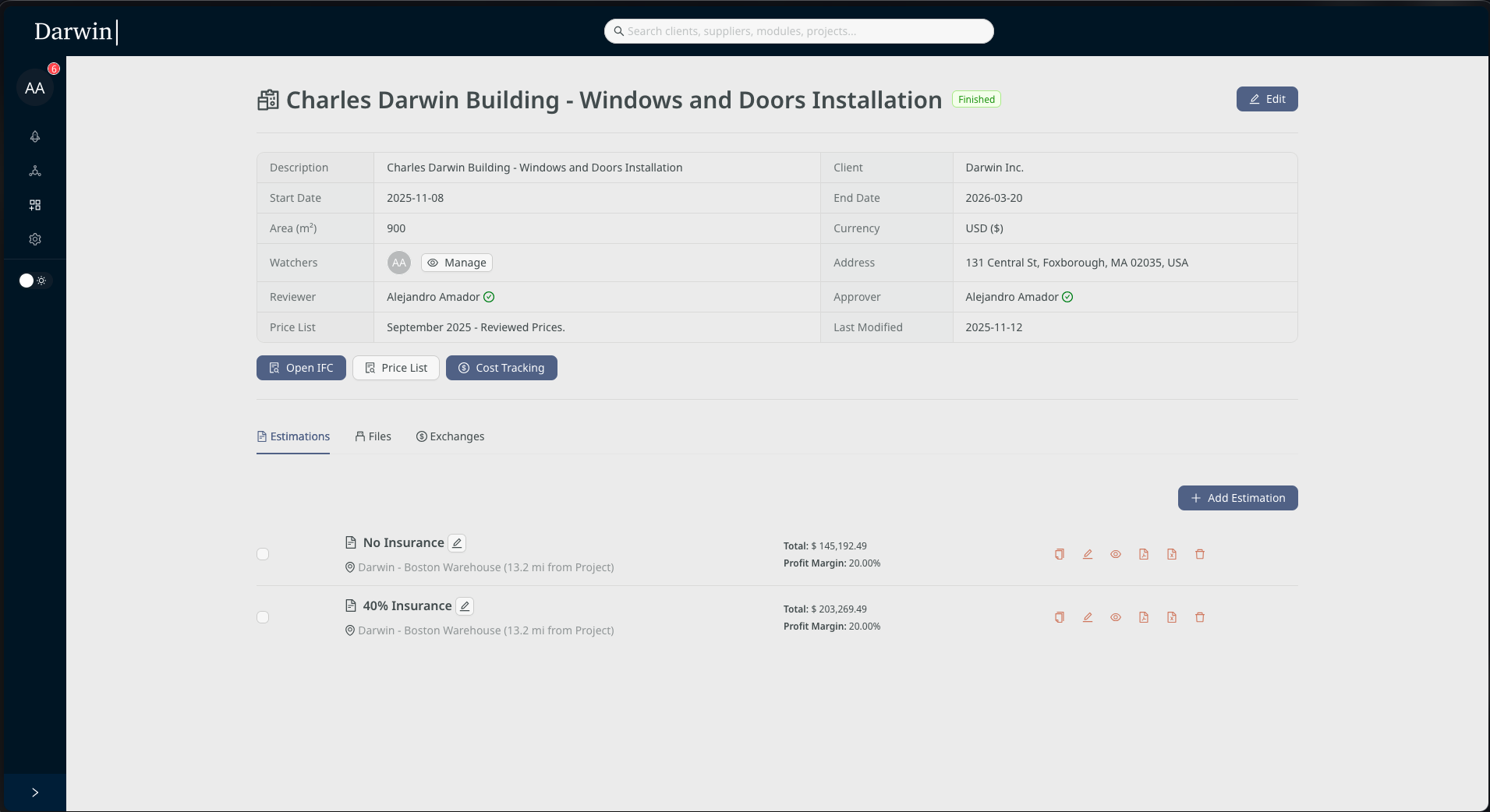 Darwin screenshot showing document repository